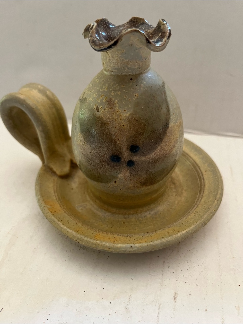 Vintage Studio Pottery Chamberstick Candle Holder/Incense Burner/ Oil and Wick
